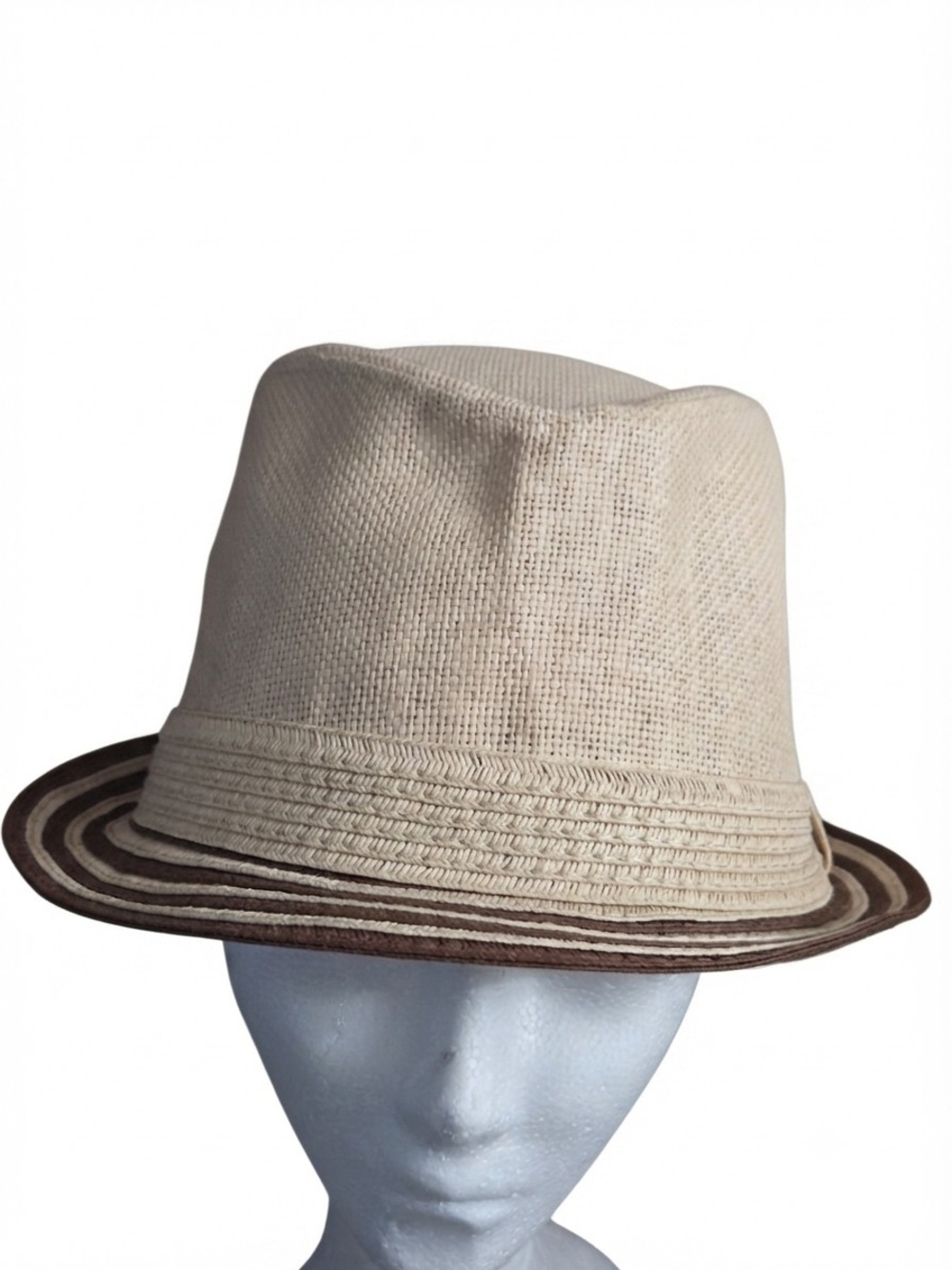 D&Y Beige and Brown Straw Fedora Hat